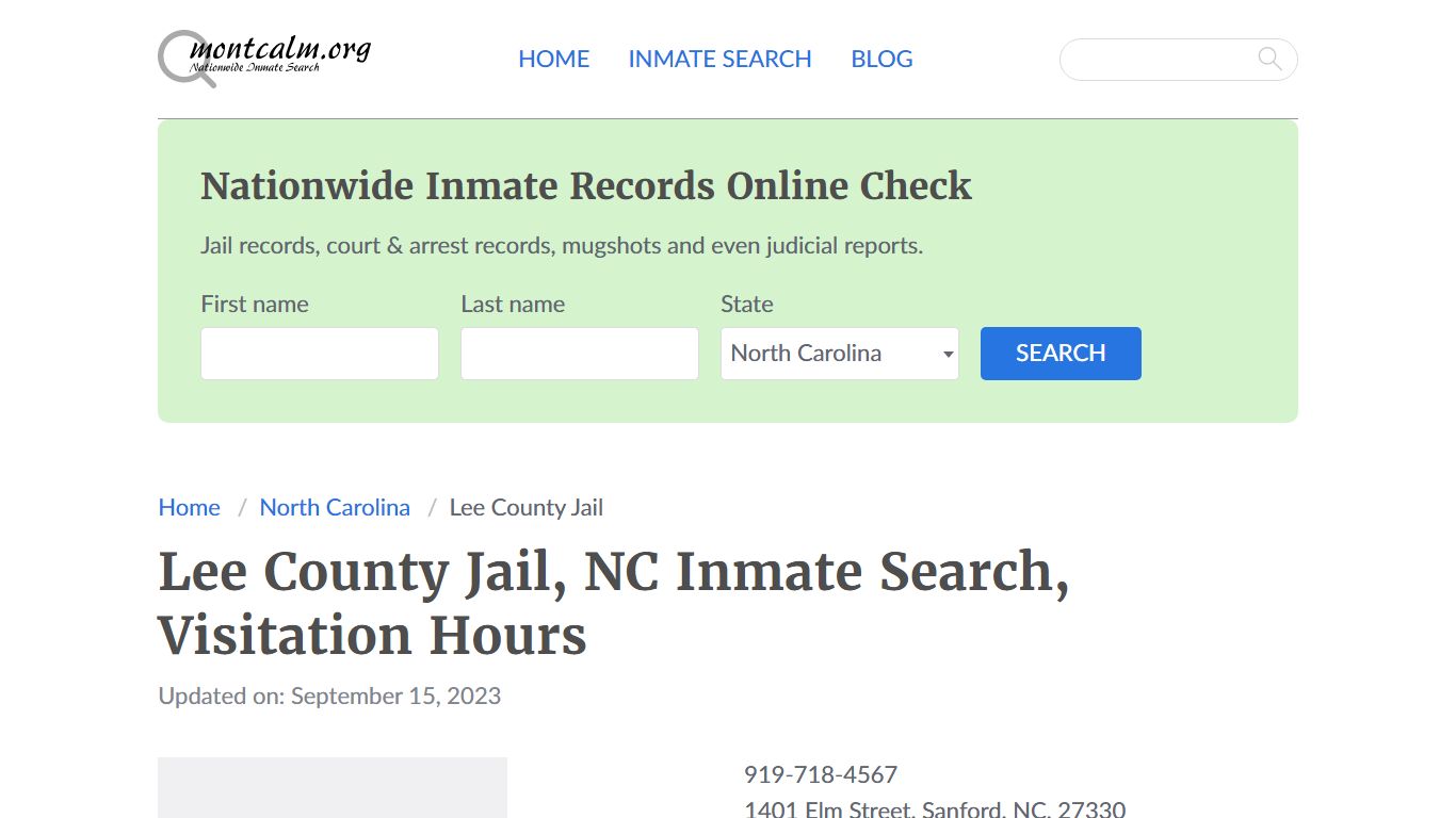 Lee County Jail, NC Inmate Search, Visitation Hours